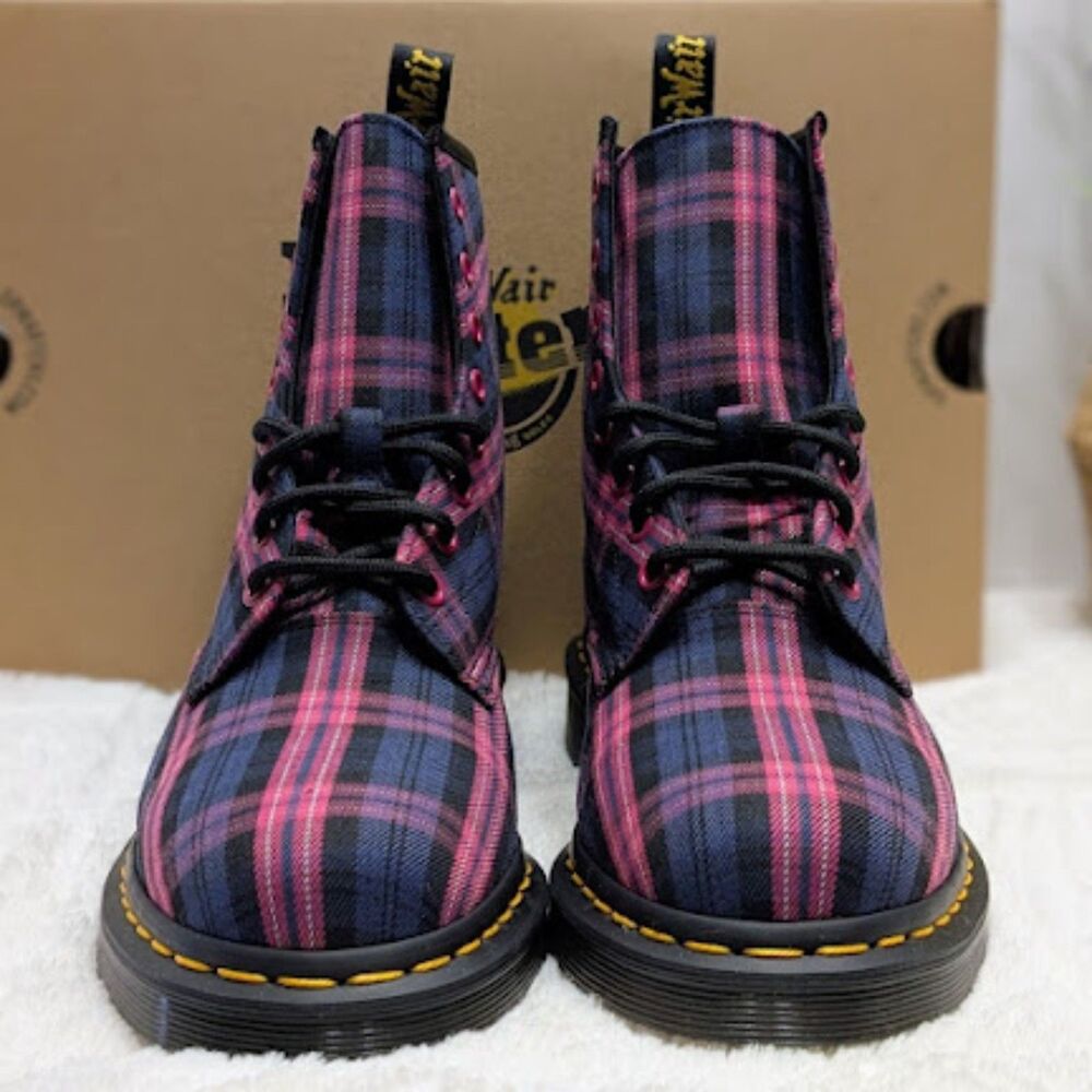 Dr. Martens 1460 Pink Multicolor Plaid Tartan Lace Up Boots Women's 9 UK 7 NIB - Picture 6 of 13
